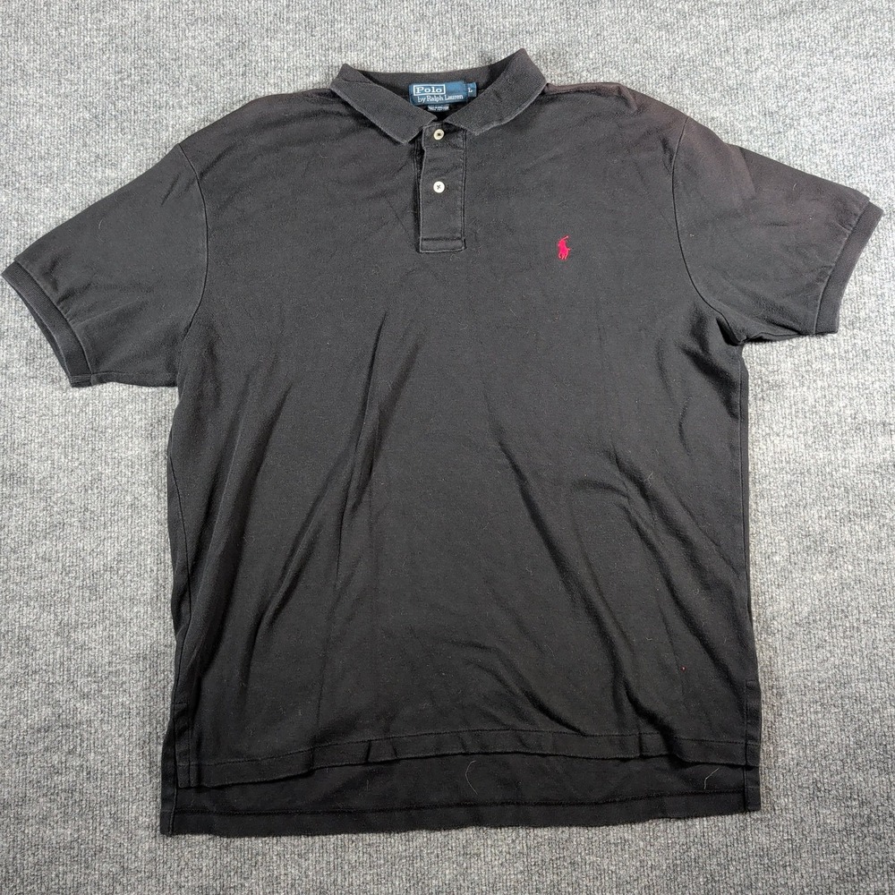 Polo Ralph Lauren Mens Large Black Short Sleeve Red Pony Polo Cotton Old Money